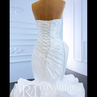 Ruched Strapless Vneck Mermaid Wedding Dress with Ruffle Skirt