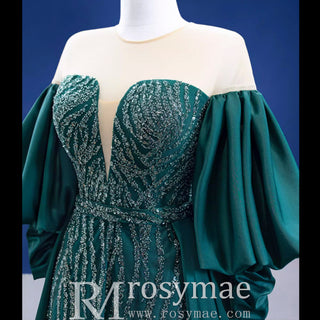 Vintage Beading Sequins Satin Prom Dress Scoop Formal Gown