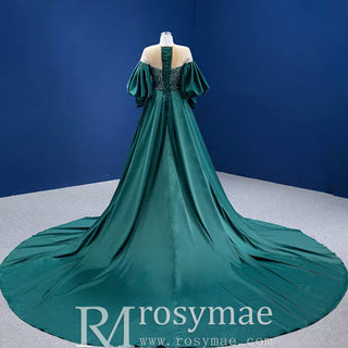 Vintage Beading Sequins Satin Prom Dress Scoop Formal Gown
