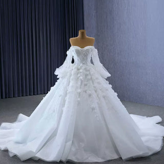 Gorgeous Puffy Ball Gown Wedding Dress with Detachable Long Sleeve