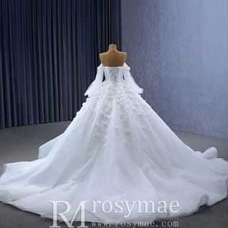 Gorgeous Puffy Ball Gown Wedding Dress with Detachable Long Sleeve