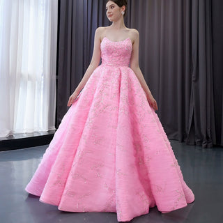 Chic High end A-line Pink Formal Gown Prom Dress with Scoop Neck