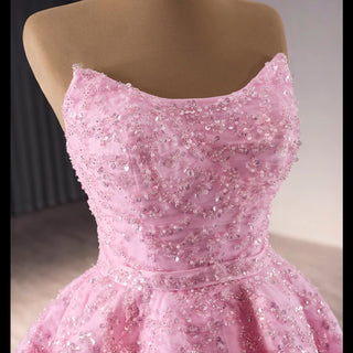 Chic High end A-line Pink Formal Gown Prom Dress with Scoop Neck