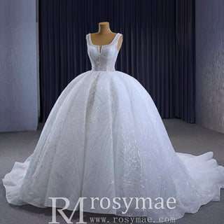 Gorgeous Beading Pearl Sequins Wedding Dress with Square Neck