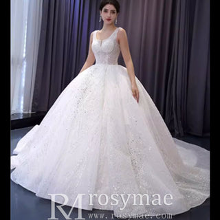 Gorgeous Beading Pearl Sequins Wedding Dress with Square Neck