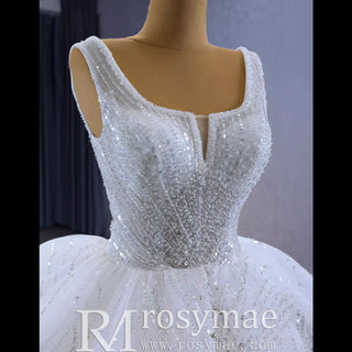 Gorgeous Beading Pearl Sequins Wedding Dress with Square Neck