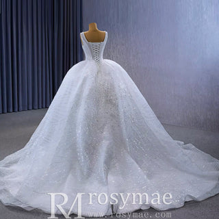 Gorgeous Beading Pearl Sequins Wedding Dress with Square Neck