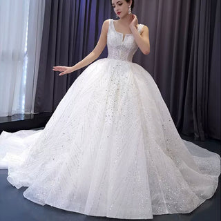 Gorgeous Beading Pearl Sequins Wedding Dress with Square Neck