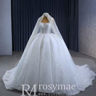 Gorgeous Beading Pearl Sequins Wedding Dress with Square Neck