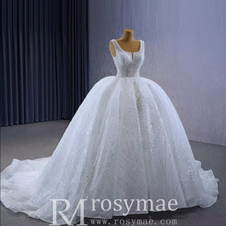 Gorgeous Beading Pearl Sequins Wedding Dress with Square Neck