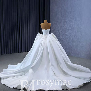 Modest Puffy Ball Gown Boat Neck Wedding Dress with Ruched