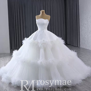 Luxury Ruffle Layered Wedding Dresses Asymmetrical Bridal Gown