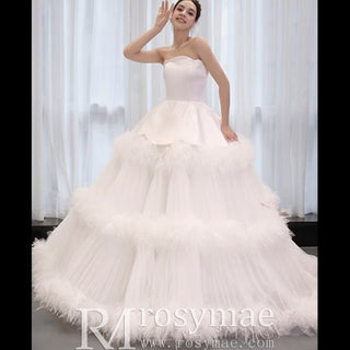 Luxury Ruffle Layered Wedding Dresses Asymmetrical Bridal Gown