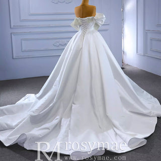 Satin Overskirt Pearl Wedding Dress Off the Shoulder Bridal Gown