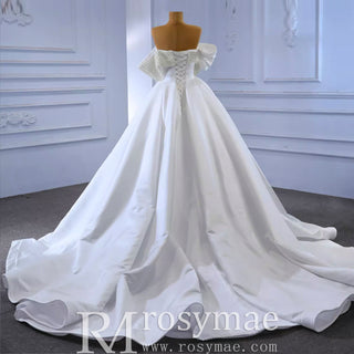 Satin Overskirt Pearl Wedding Dress Off the Shoulder Bridal Gown