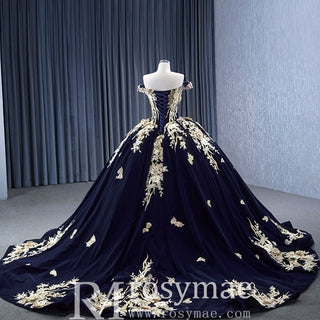 Embroidery Lace Appliqued Ball Gown Quinceanera Dress with Off The Shoulder