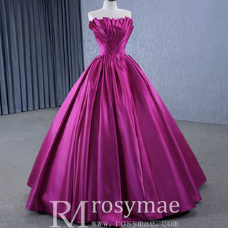 Satin Formal Dress Strapless Ball Gown Evening Dress for Women