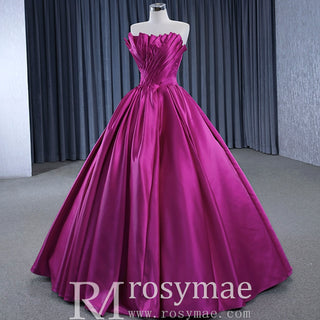 Satin Formal Dress Strapless Ball Gown Evening Dress for Women