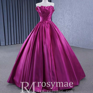 Satin Formal Dress Strapless Ball Gown Evening Dress for Women