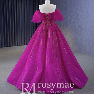 Sparkly Off the Shoulder Evening Dress Puffy Ball Gown Long Prom Dress