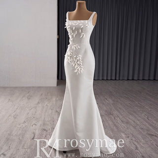 Square Collar A-line Satin Wedding Dress with Detachable Skirt