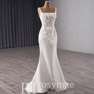 Square Collar A-line Satin Wedding Dress with Detachable Skirt