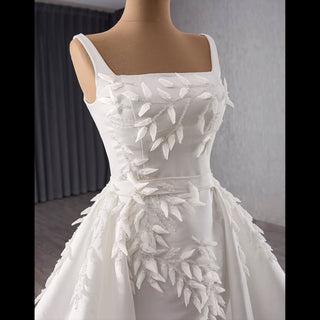 Square Collar A-line Satin Wedding Dress with Detachable Skirt