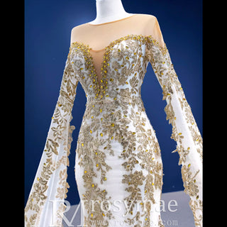 Superbe robe de mariée trompette haut de gamme avec manches longues cape