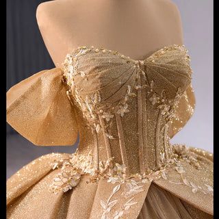 Champagne Gold Wedding Gown Off the Shoulder Quinceanera Dress