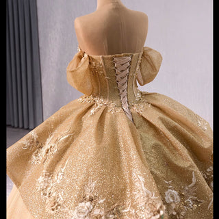 Champagne Gold Wedding Gown Off the Shoulder Quinceanera Dress