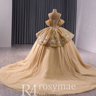 Champagne Gold Wedding Gown Off the Shoulder Quinceanera Dress