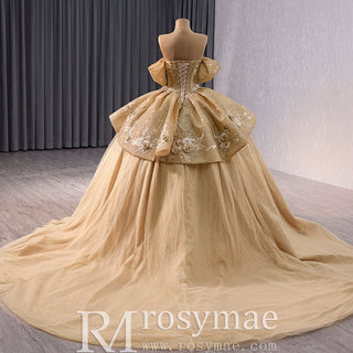 Champagne Gold Wedding Gown Off the Shoulder Quinceanera Dress