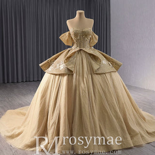 Champagne Gold Wedding Gown Off the Shoulder Quinceanera Dress