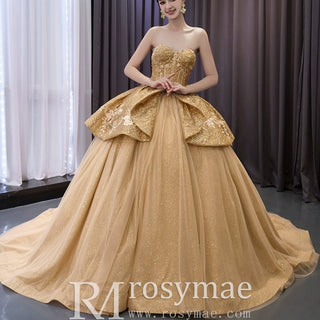 Champagne Gold Wedding Gown Off the Shoulder Quinceanera Dress