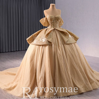 Champagne Gold Wedding Gown Off the Shoulder Quinceanera Dress