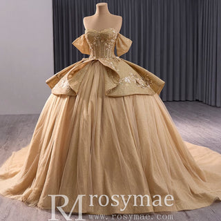 Champagne Gold Wedding Gown Off the Shoulder Quinceanera Dress