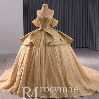 Champagne Gold Wedding Gown Off the Shoulder Quinceanera Dress