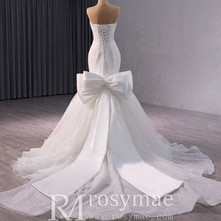 Strapless Shiny Trumpet Wedding Dress with Curve Neck