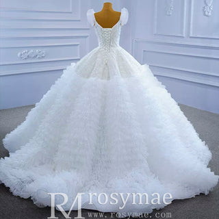 Vintage Tiered Ruffle Puffy Wedding Dress Princess Bridal Gown