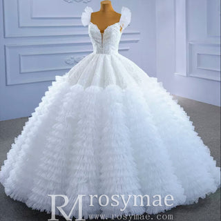 Vintage Tiered Ruffle Puffy Wedding Dress Princess Bridal Gown