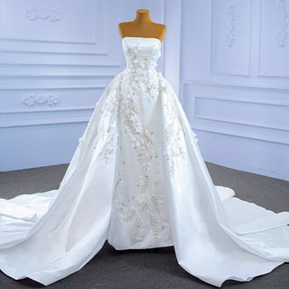 Beaded Handmade Flower Satin Strapless Wedding Dress