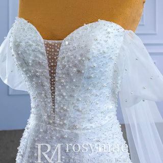 Beaded Off the Shoulder Mermaid Wedding Dress with Long Cape Sleeve