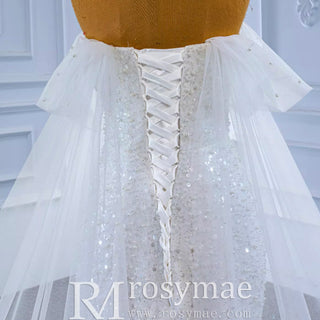 Beaded Off the Shoulder Mermaid Wedding Dress with Long Cape Sleeve