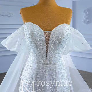 Beaded Off the Shoulder Mermaid Wedding Dress with Long Cape Sleeve