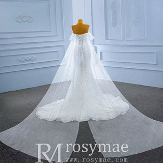 Beaded Off the Shoulder Mermaid Wedding Dress with Long Cape Sleeve