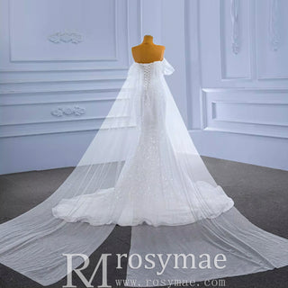 Beaded Off the Shoulder Mermaid Wedding Dress with Long Cape Sleeve