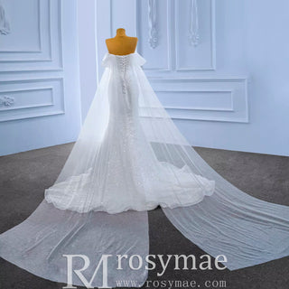 Beaded Off the Shoulder Mermaid Wedding Dress with Long Cape Sleeve