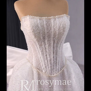 Luxury A-line Sparkly Wedding Dress with Detachable Bowknot