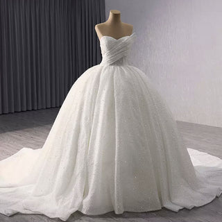 Elegant Puffy Skirt Sweetheart Wedding Dress with Pearls