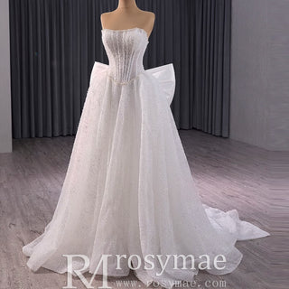 Luxury A-line Sparkly Wedding Dress with Detachable Bowknot
